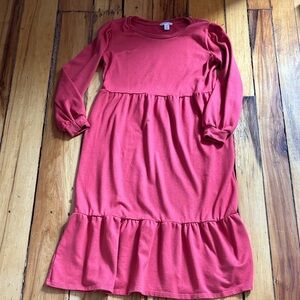 Jillian Harris Long Sleeve Ruffle-Hem Dress in Coral Pink